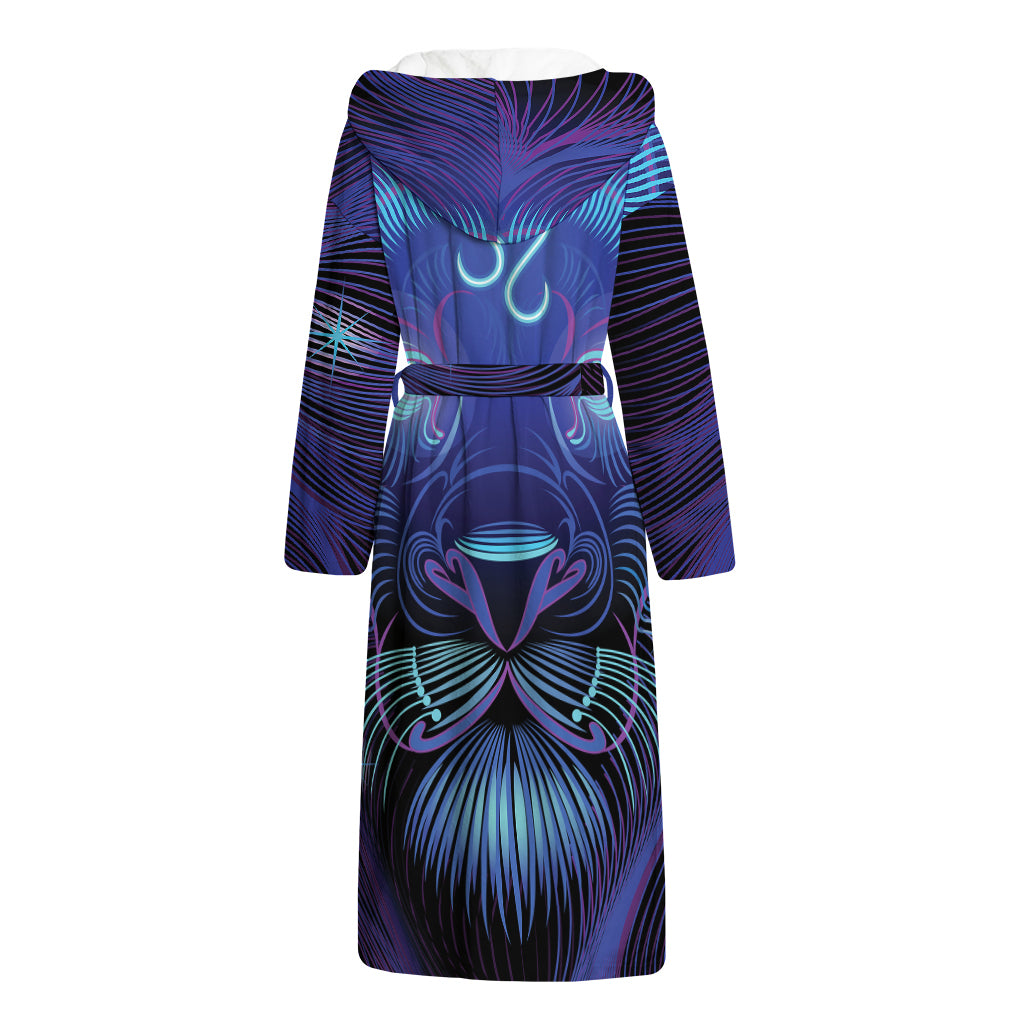 Dark Leo Zodiac Sign Print Hooded Bathrobe