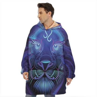 Dark Leo Zodiac Sign Print Hoodie Blanket