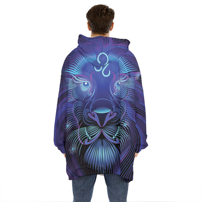 Dark Leo Zodiac Sign Print Hoodie Blanket