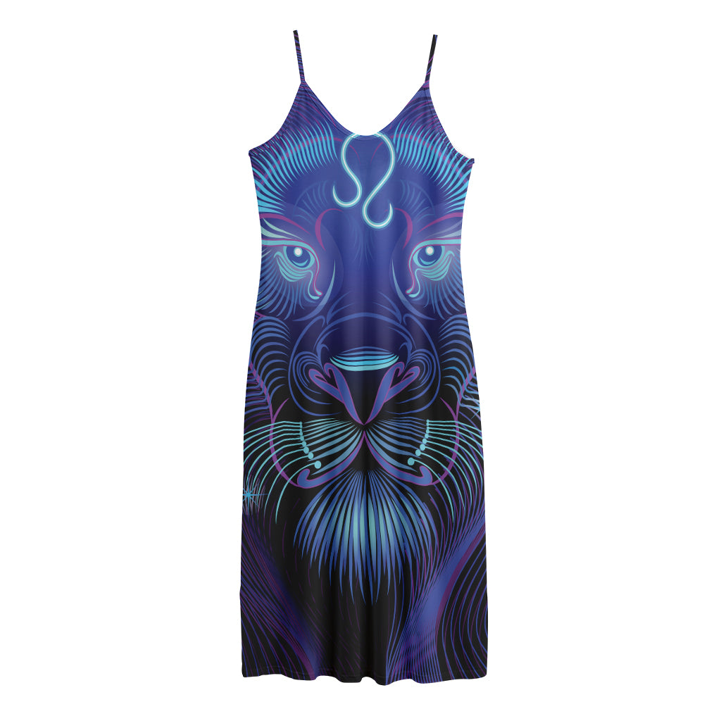 Dark Leo Zodiac Sign Print Jersey Midi Cami Dress