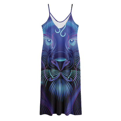 Dark Leo Zodiac Sign Print Jersey Midi Cami Dress