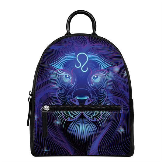 Dark Leo Zodiac Sign Print Leather Backpack