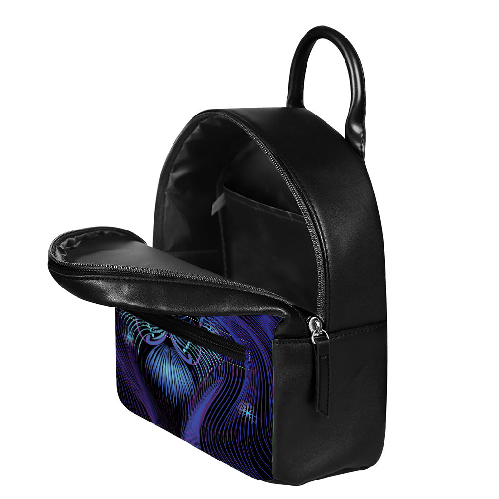Dark Leo Zodiac Sign Print Leather Backpack