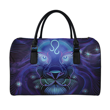 Dark Leo Zodiac Sign Print Leather Duffle Bag