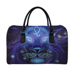Dark Leo Zodiac Sign Print Leather Duffle Bag