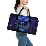 Dark Leo Zodiac Sign Print Leather Duffle Bag