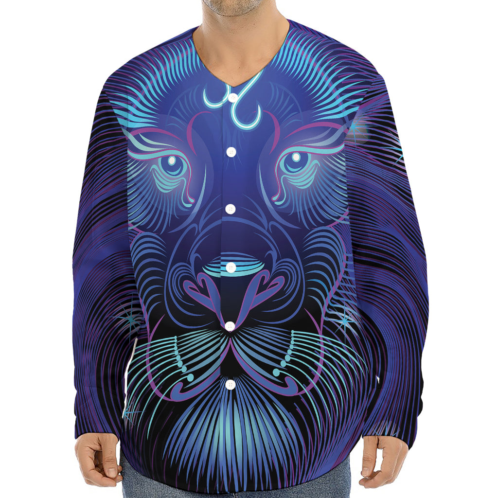 Dark Leo Zodiac Sign Print Long Sleeve Baseball Jersey