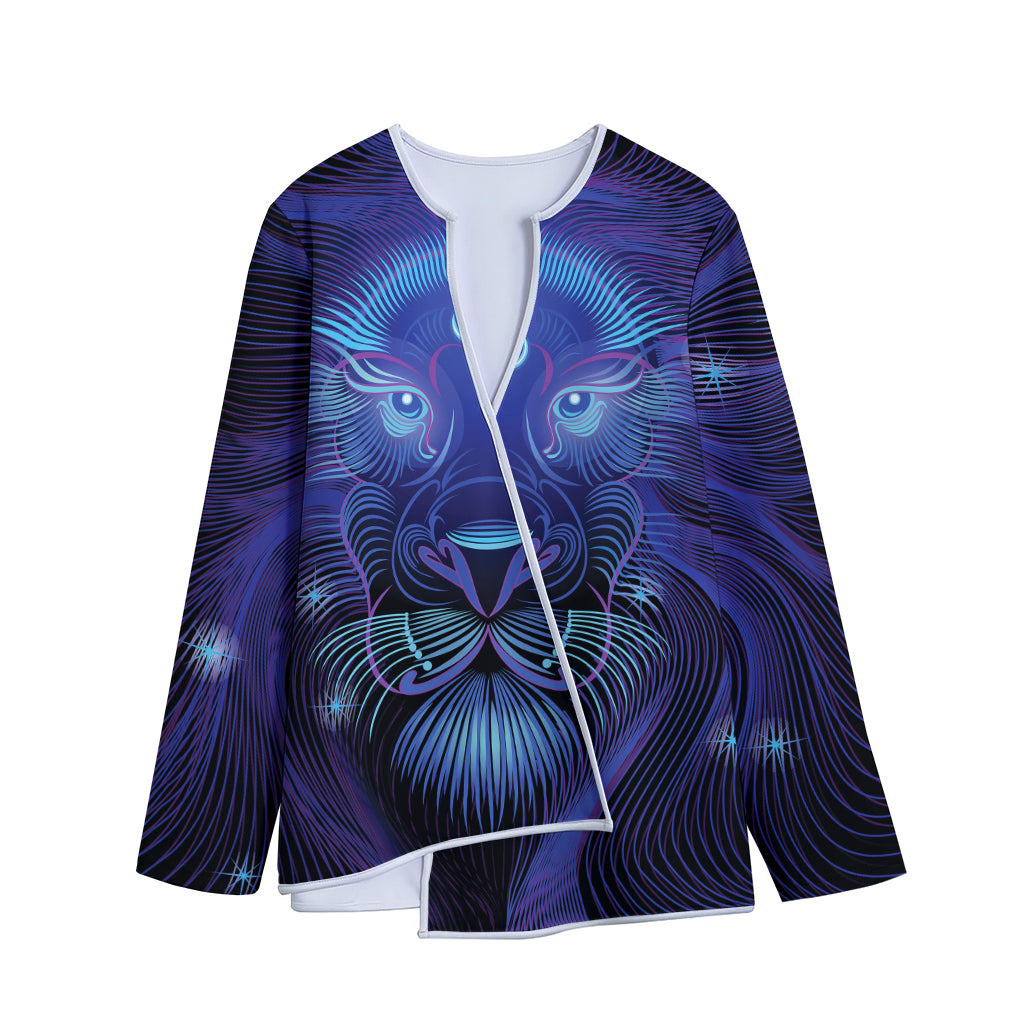 Dark Leo Zodiac Sign Print Long Sleeve Short Coat