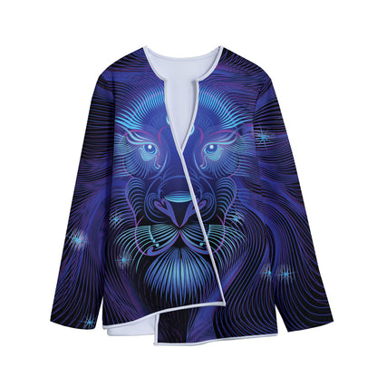 Dark Leo Zodiac Sign Print Long Sleeve Short Coat