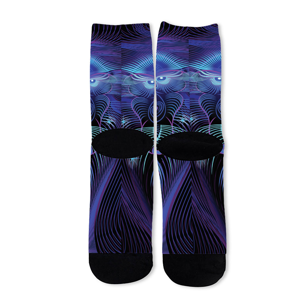 Dark Leo Zodiac Sign Print Long Socks