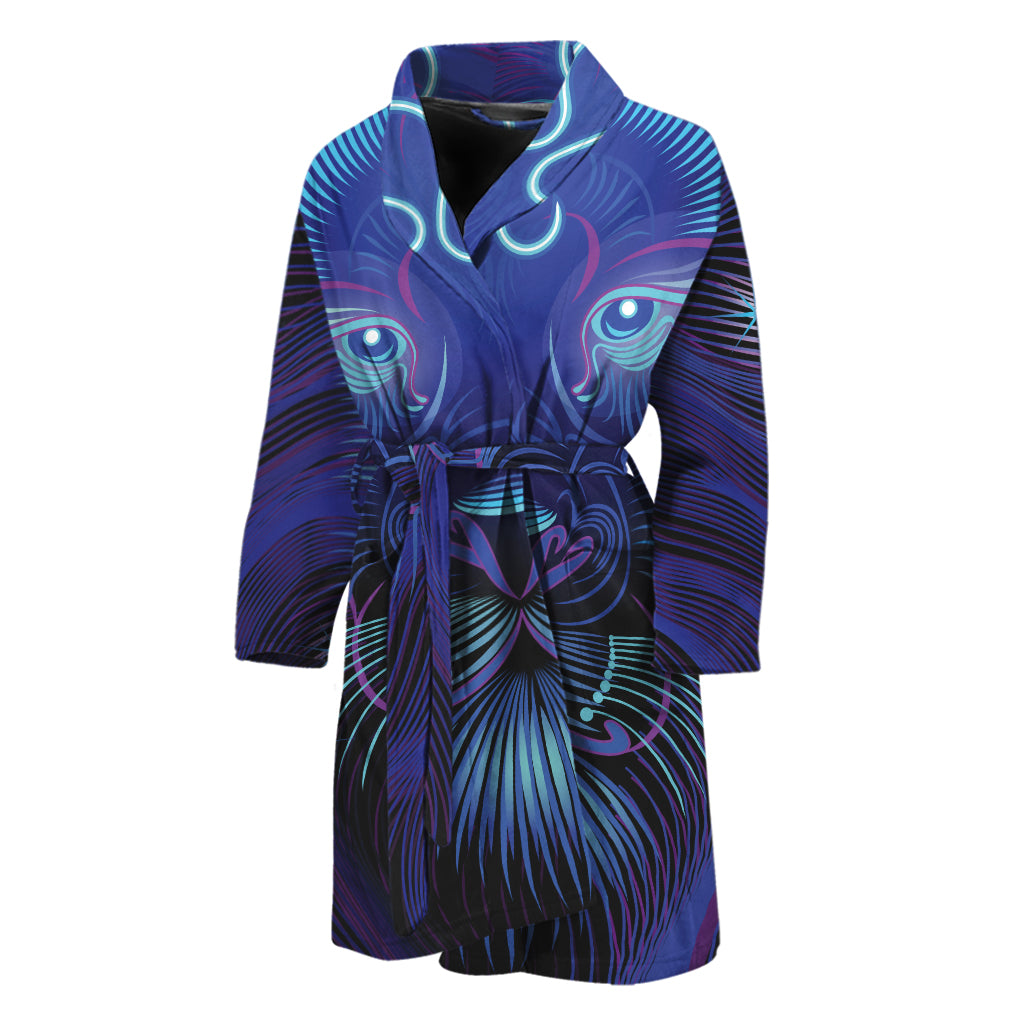 Dark Leo Zodiac Sign Print Men's Bathrobe