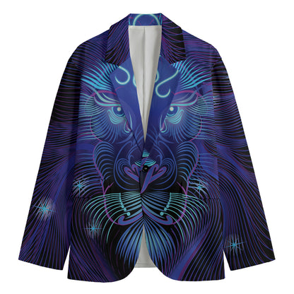 Dark Leo Zodiac Sign Print Men's Cotton Blazer