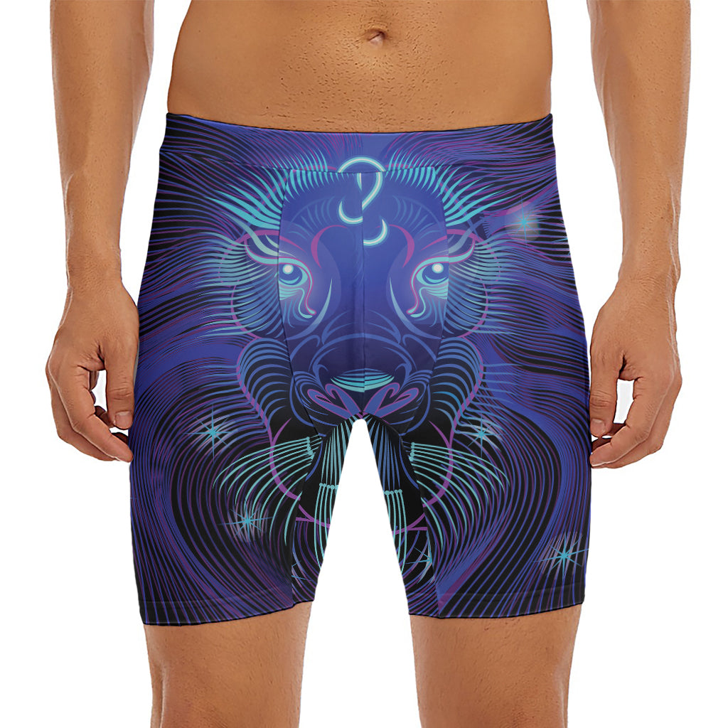 Dark Leo Zodiac Sign Print Men's Long Boxer Briefs