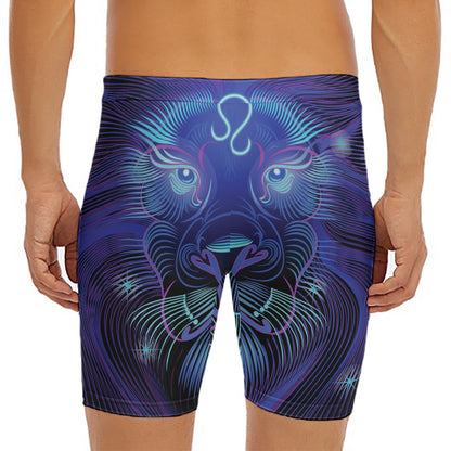 Dark Leo Zodiac Sign Print Men's Long Boxer Briefs