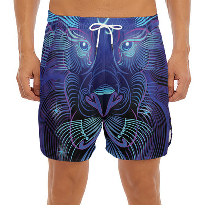 Dark Leo Zodiac Sign Print Men's Split Running Shorts