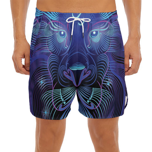 Dark Leo Zodiac Sign Print Men's Split Running Shorts