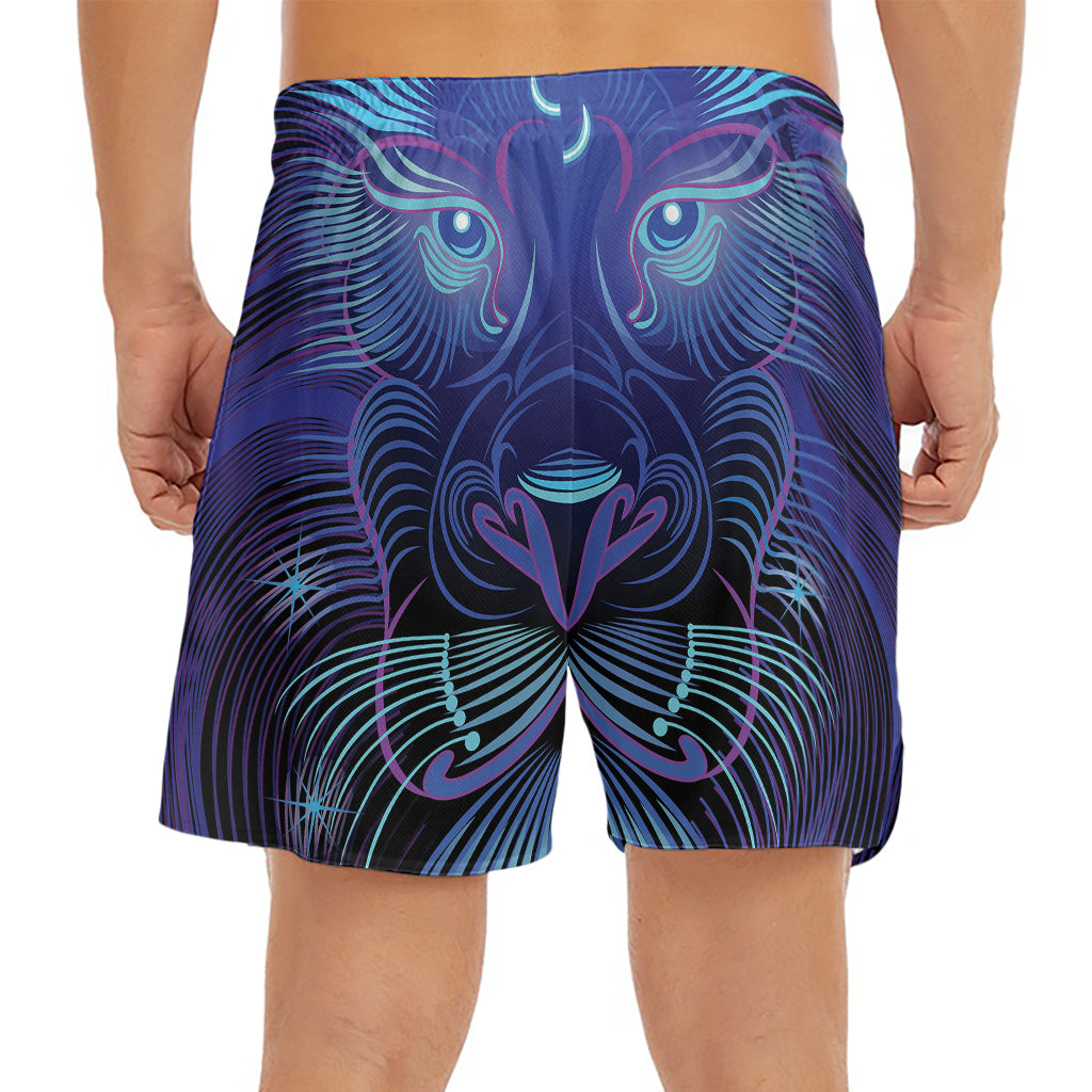 Dark Leo Zodiac Sign Print Men's Split Running Shorts