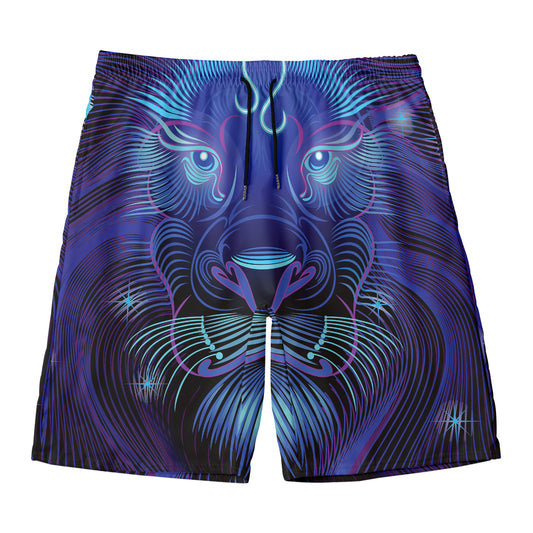 Dark Leo Zodiac Sign Print Men's Swim Trunks