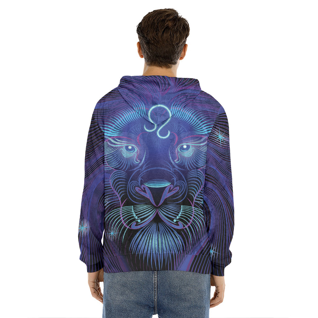 Dark Leo Zodiac Sign Print Men's Velvet Pullover Hoodie
