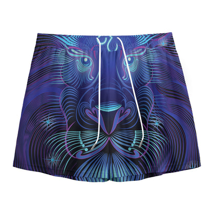 Dark Leo Zodiac Sign Print Mesh Shorts