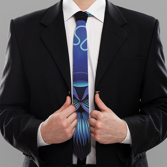 Dark Leo Zodiac Sign Print Necktie
