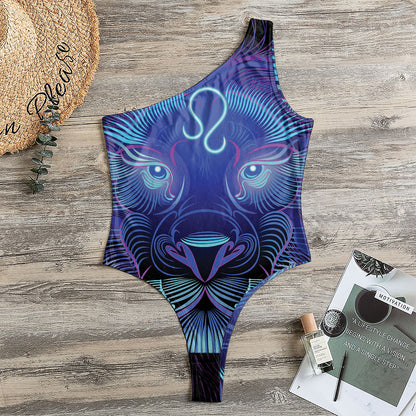 Dark Leo Zodiac Sign Print One Shoulder Bodysuit