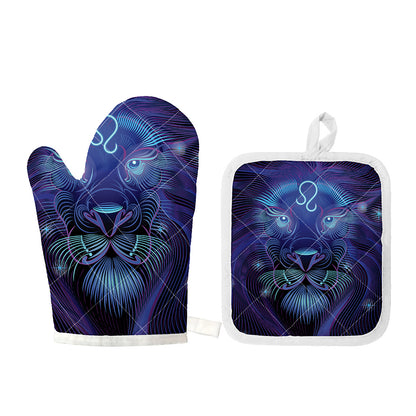 Dark Leo Zodiac Sign Print Oven Mitt And Pot Holder Set