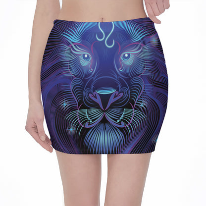 Dark Leo Zodiac Sign Print Pencil Mini Skirt