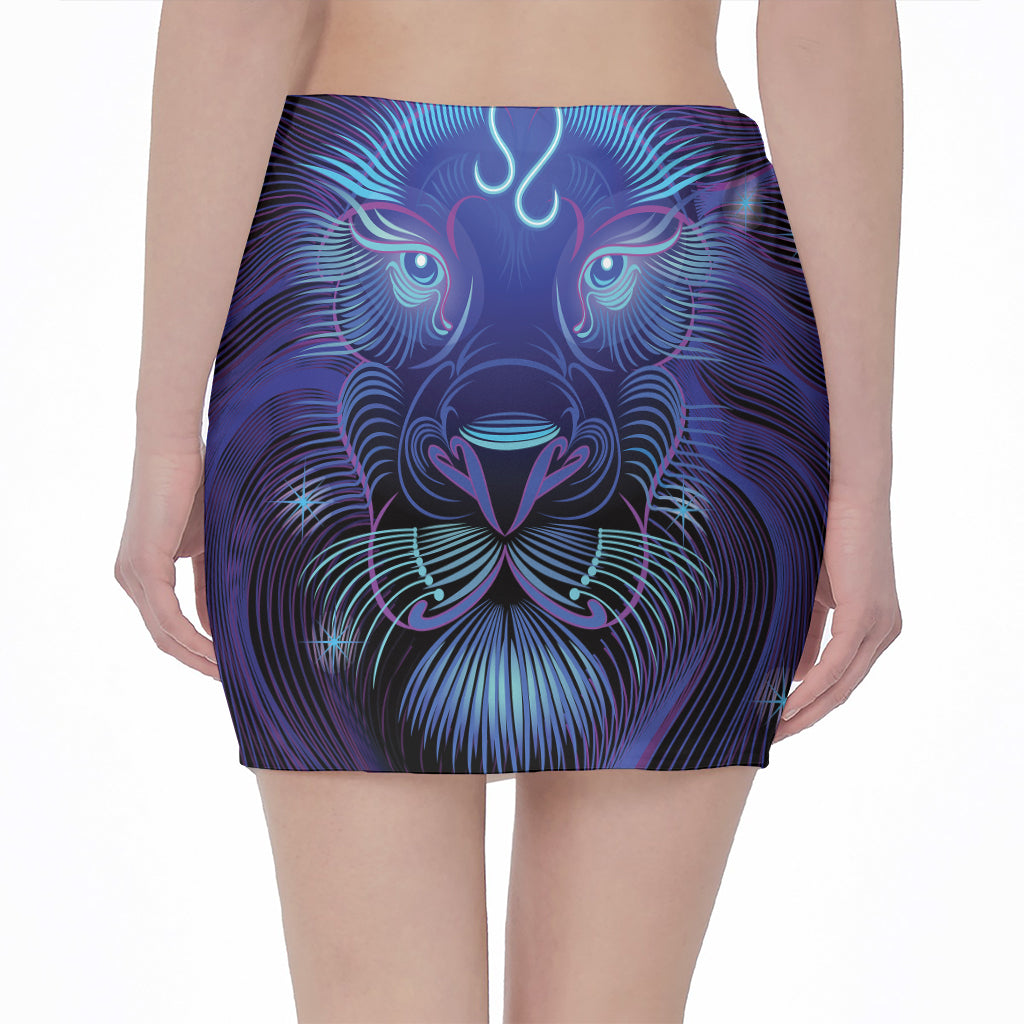 Dark Leo Zodiac Sign Print Pencil Mini Skirt