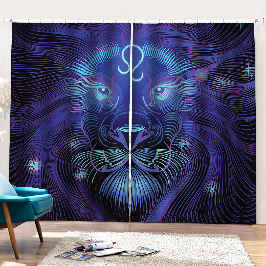 Dark Leo Zodiac Sign Print Pencil Pleat Curtains