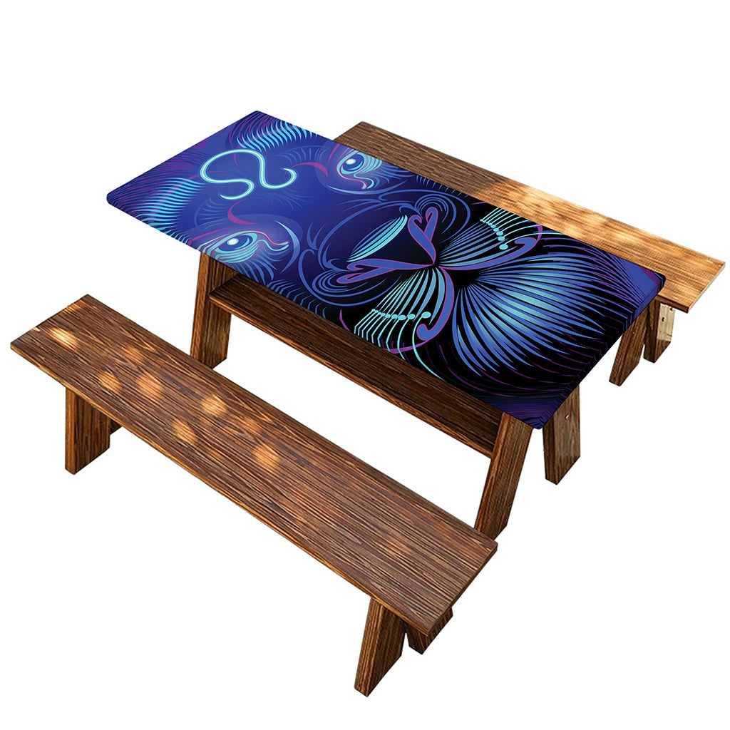 Dark Leo Zodiac Sign Print Picnic Table Cover