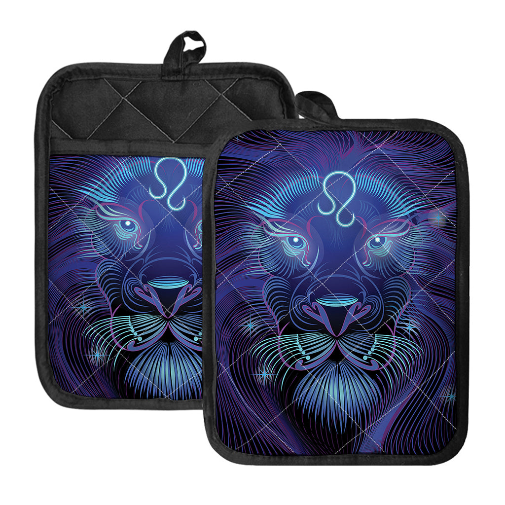 Dark Leo Zodiac Sign Print Pot Holders With Pocket