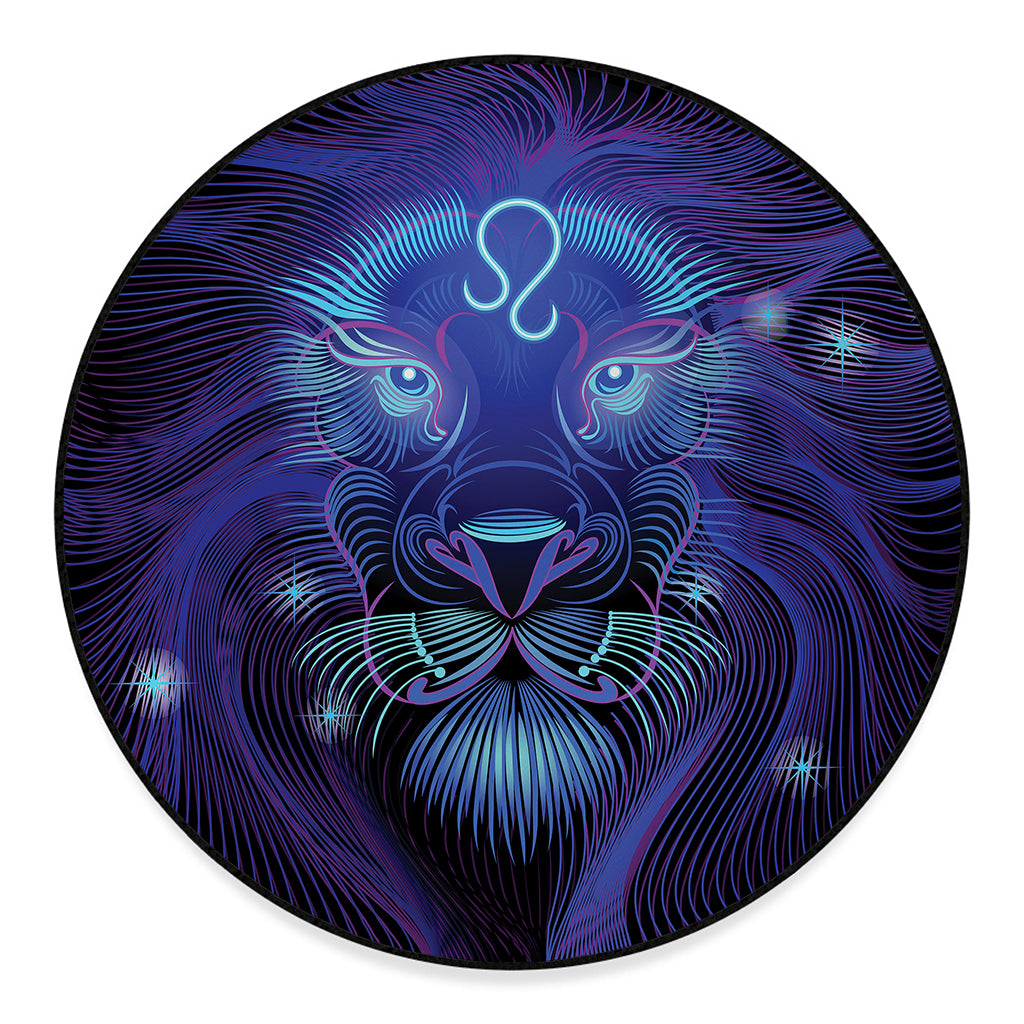 Dark Leo Zodiac Sign Print Round Floor Mat
