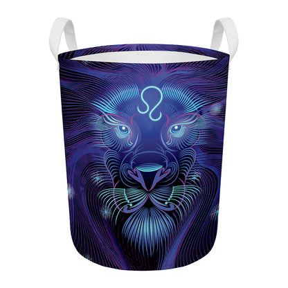 Dark Leo Zodiac Sign Print Round Laundry Basket