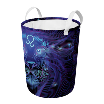 Dark Leo Zodiac Sign Print Round Laundry Basket