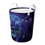 Dark Leo Zodiac Sign Print Round Laundry Basket
