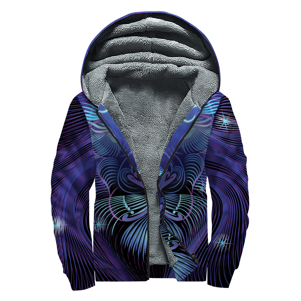 Dark Leo Zodiac Sign Print Sherpa Lined Zip Up Hoodie