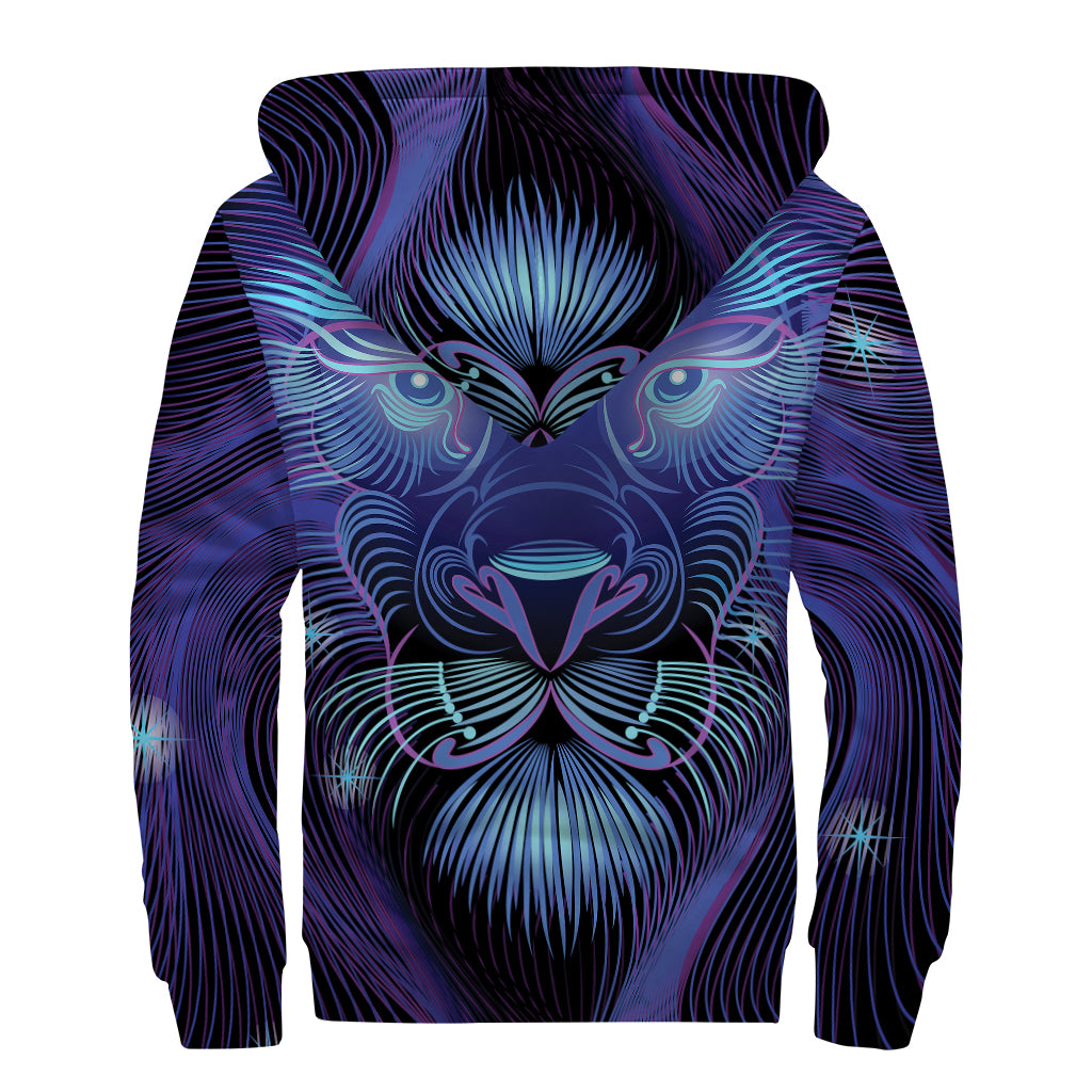 Dark Leo Zodiac Sign Print Sherpa Lined Zip Up Hoodie