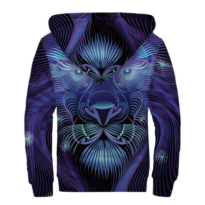 Dark Leo Zodiac Sign Print Sherpa Lined Zip Up Hoodie