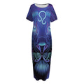 Dark Leo Zodiac Sign Print Short Sleeve Long Nightdress
