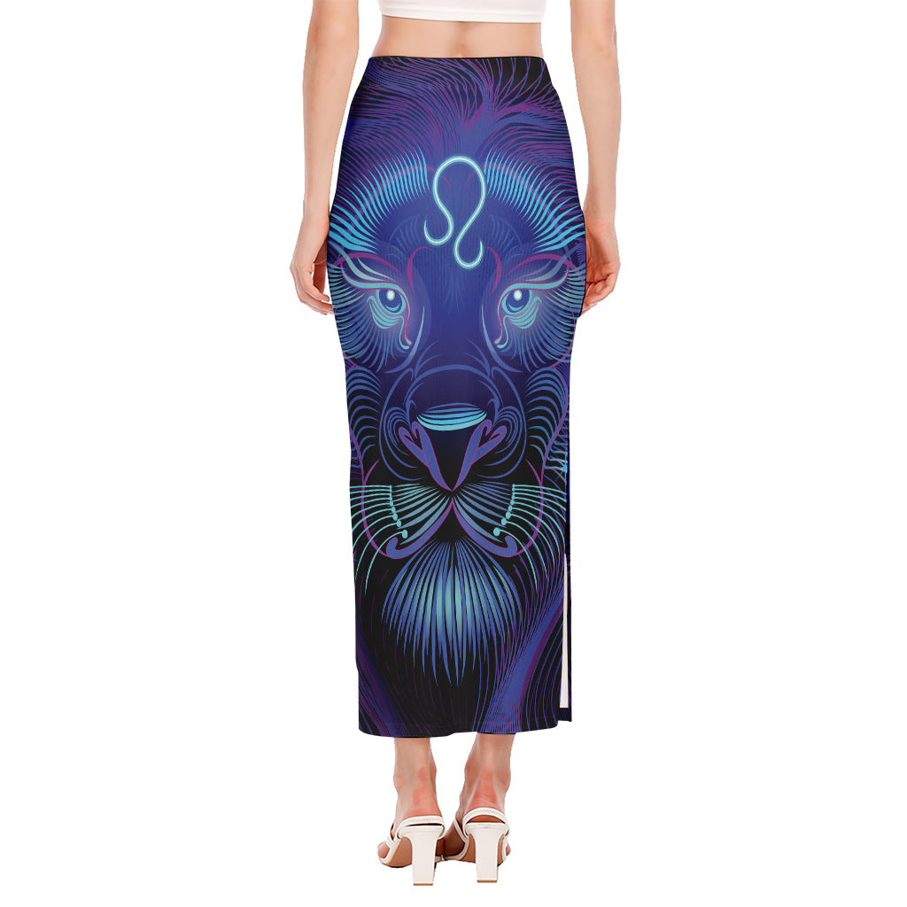 Dark Leo Zodiac Sign Print Side Slit Maxi Skirt