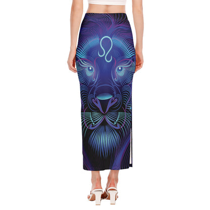 Dark Leo Zodiac Sign Print Side Slit Maxi Skirt