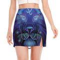 Dark Leo Zodiac Sign Print Side Slit Mini Skirt