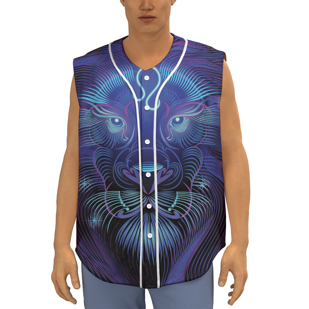 Dark Leo Zodiac Sign Print Sleeveless Baseball Jersey