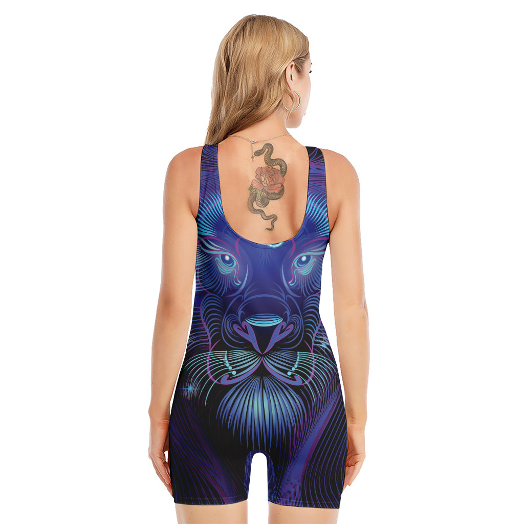 Dark Leo Zodiac Sign Print Sleeveless One Piece Swimsuit