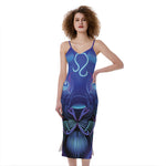 Dark Leo Zodiac Sign Print Slim Fit Midi Cami Dress