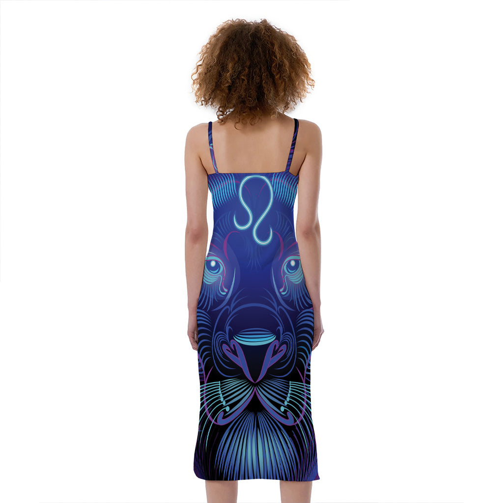 Dark Leo Zodiac Sign Print Slim Fit Midi Cami Dress