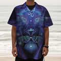 Dark Leo Zodiac Sign Print Textured Short Sleeve Shirt