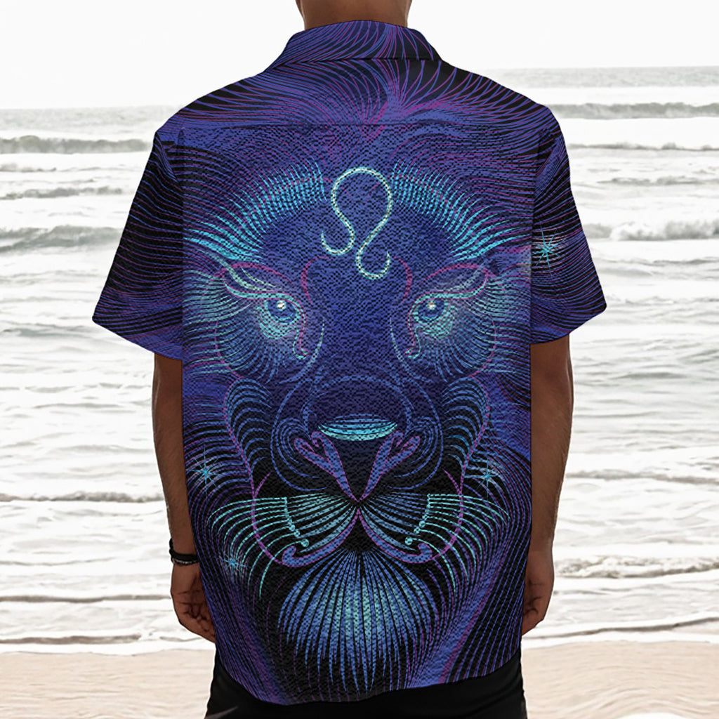 Dark Leo Zodiac Sign Print Textured Short Sleeve Shirt