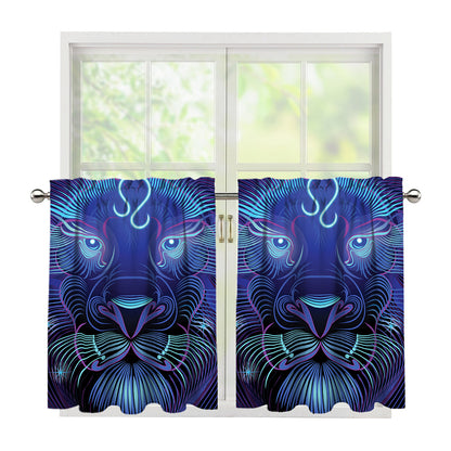 Dark Leo Zodiac Sign Print Tier Curtains